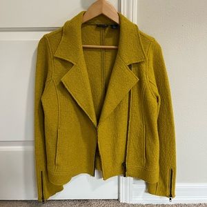 Tahari wool blend moto jacket in chartreuse